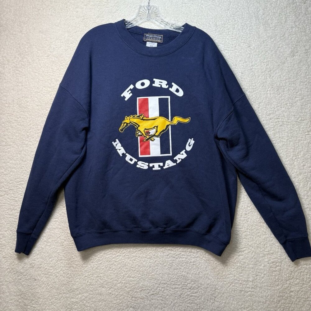 Vintage Mens XXL Ford Mustang Pullover Blue Sweatshirt Ford Motors Co. Classics